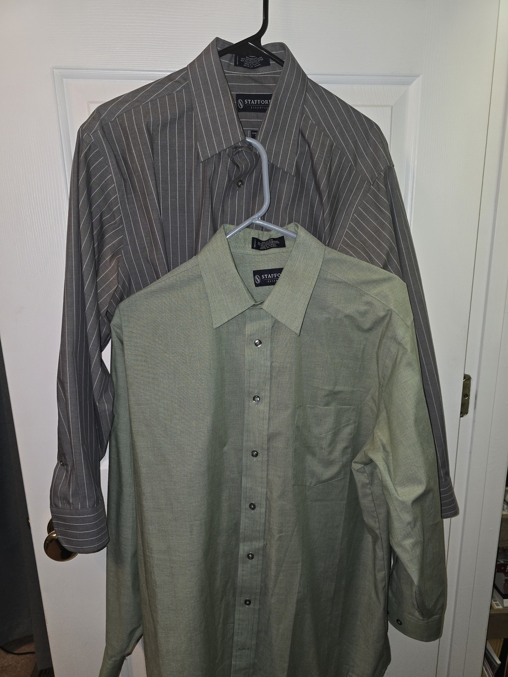 Stafford Two-Pack Dress Shirts in Sage Green and Charcoal Pinstripe